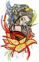 Sunset geisha embroidery design