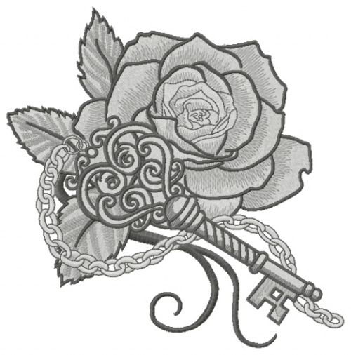 Rose and vintage key 2 machine embroidery design