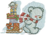 Bear in a warm striped scarf embroidery design