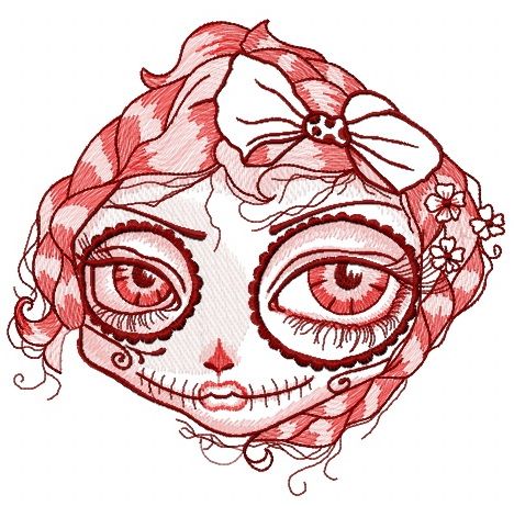 Dead beauty face machine embroidery design
