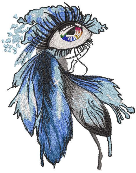Rainbow female eye ramed by feathers embroidery design