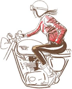 Biker girl on Triumph motorcycle embroidery design