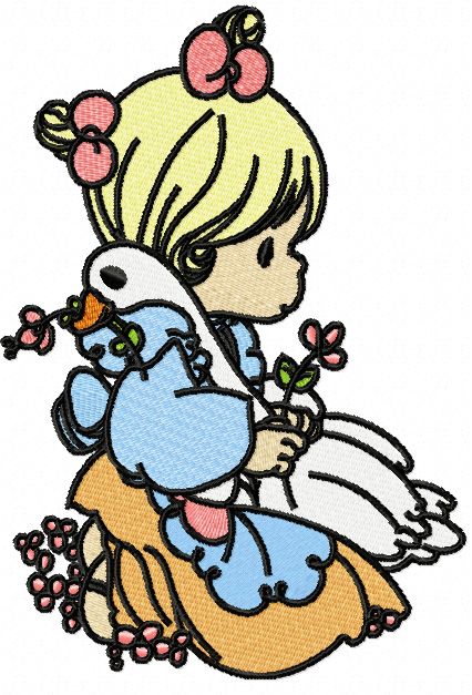 Girl with love duck machine embroidery design