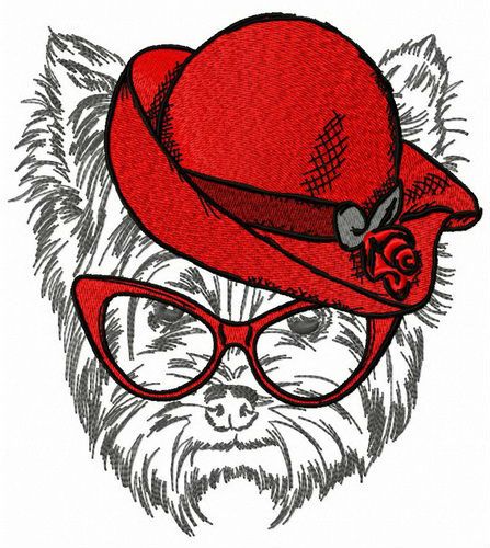 Terrier in red hat machine embroidery design
