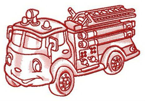 Funny fire engine machine embroidery design