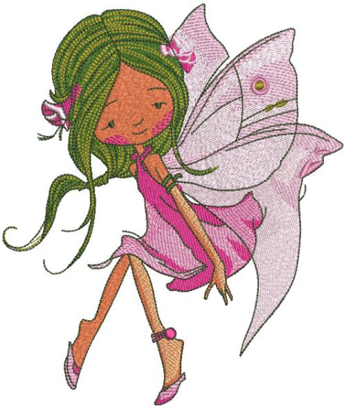 Young fairy pink dress embroidery design