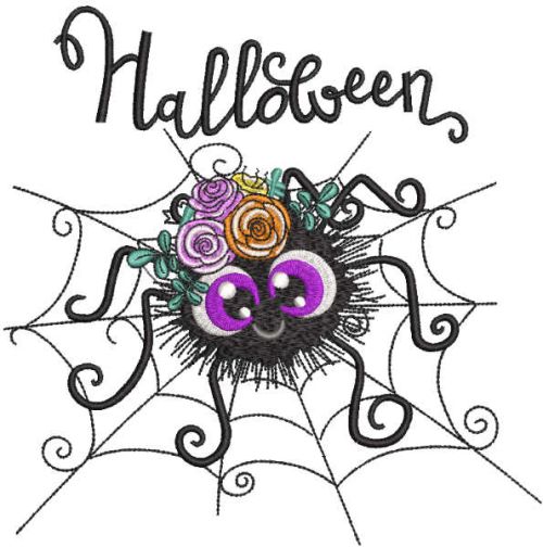 Halloween spider with roses embroidery design