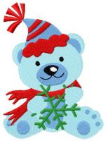 Blue bear with snowflake embroidery design
