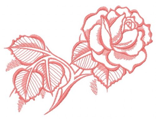 Pink rose with shadow sketch machine embroidery design