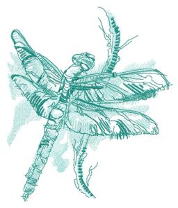 Dragonfly sitting on branch embroidery design