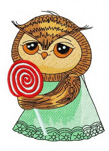 Owl with lollipop 2 machine embroidery design