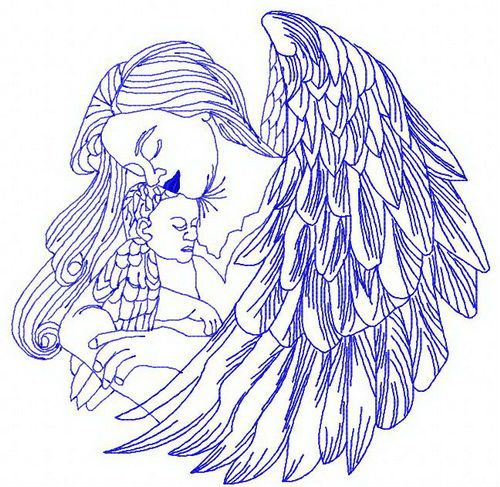 Angel with newborn 3 machine embroidery design