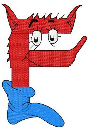 Dr. Seuss alphabet letter F machine embroidery design