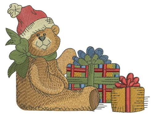 Teddy bear with Christmas gifts machine embroidery design