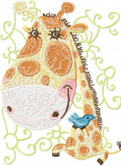 Giraffe with Small Bird machine embroidery design