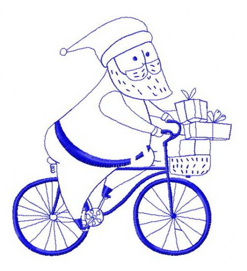 Santa cycling 4 machine embroidery design