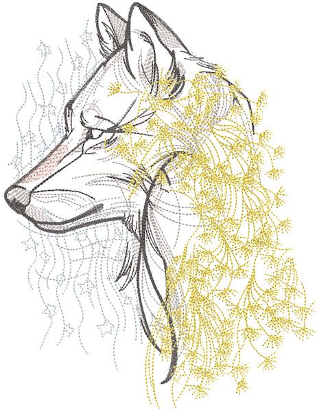 Wolf dandelion embroidery design