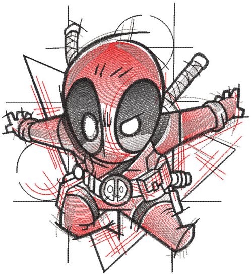 Deadpool Art Sketch Embroidery Design | Bold and Quirky Superhero Pattern