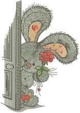 Bunny with flowers in open door embroidery design