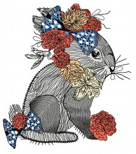 Bunny with flower decoration 2 machine embroidery design