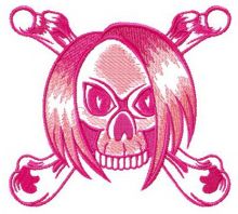Hairy skull with crossed bones embroidery design