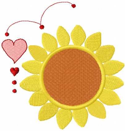 Sunflower and heart free embroidery design