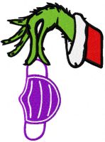 Grinch hand with nurse mask embroidery design