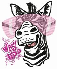 Zebra with pink glasses embroidery design