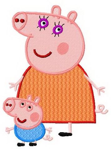 Peppa Pig with mum machine embroidery design