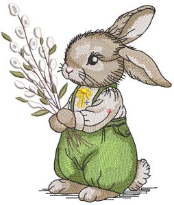Easter Bunny with Willow Branches embroidery design