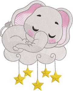 Desenho de bordado Bebê Elefante Nuvem