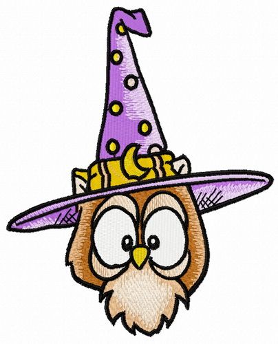 Owl in witch hat 6 machine embroidery design