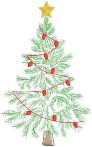 Christmas tree with garland embroidery design