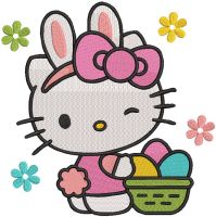 Hello kitty bunny ears and eggs basket embroidery design