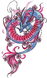 Flying oriental dragon embroidery design