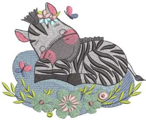 Zebra sleeping in meadow embroidery design