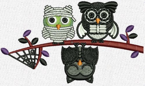 Owls in Halloween costumes machine embroidery design