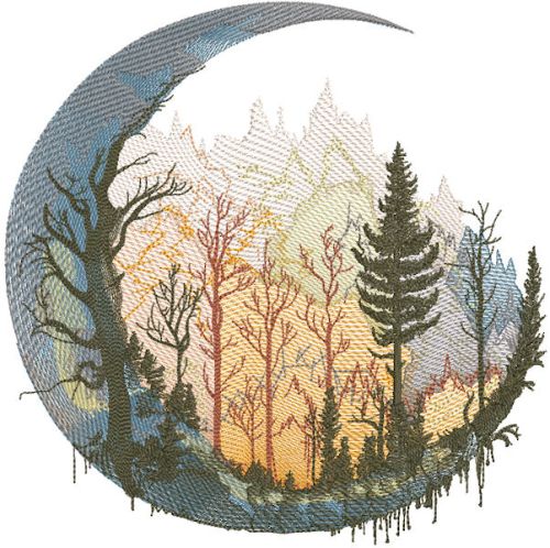 Moon autumn forest embroidery design