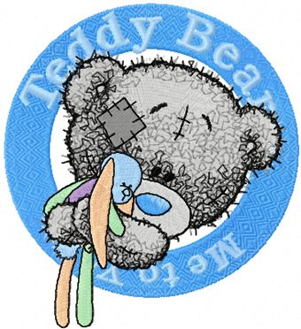 Teddy bear with toy badge machine embroidery design