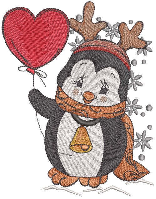 Happy Christmas penguin embroidery design