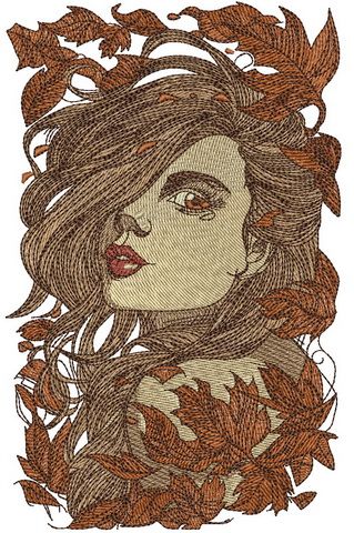 Girl and autumn fall machine embroidery design