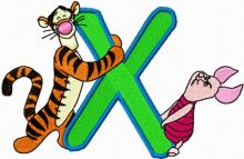Tigger and Piglet letter X embroidery design