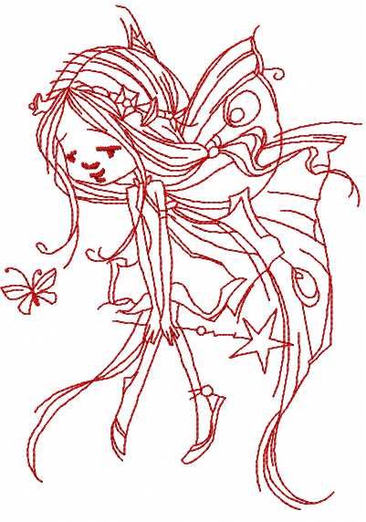 redwork fairy with magic wand embroidery design