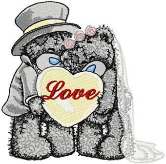 Teddy bear wedding machine embroidery design