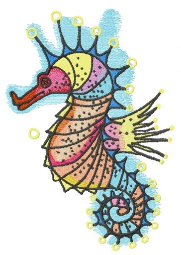 Rainbow sea horse machine embroidery design