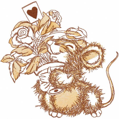 Happy romantic mouse embroidery design
