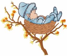 Boy sleeping in the nest embroidery design