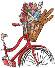 Bicycle with flowers champagne in basket embroidery design