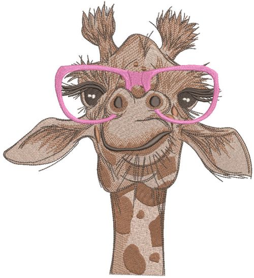 giraffe in pink glasses embroidery design