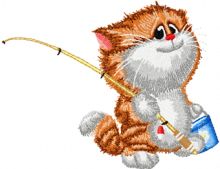 Cat fishing embroidery design